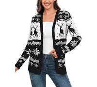 Aottori Cardigan Natalizio Donna Invernale con Reni e Fiocchi di Neve Maglione Natalizio a Maniche Lunghe Cardigan Elegante con Bottoni per Feste di Natale Nero L