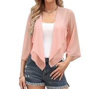 Aottori Coprispalle Donna Chiffon Bolero Estivo Manica 3/4 Cardigan Trasparente Leggero Shrug Casual Cerimonia Rosa Antico M