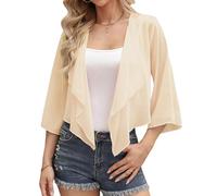 Aottori Coprispalle Donna Chiffon Elegante Bolero Maniche 3/4 Cardigan Estivo Corto Giacca Trasparente Leggero per Cerimonia Festiva Champagne S