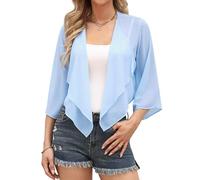 Aottori Coprispalle Donna Chiffon Elegante Bolero Maniche 3/4 Cardigan Estivo Corto Giacca Trasparente Leggero per Cerimonia Festiva Azzurro XL