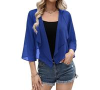 Aottori Coprispalle Donna Chiffon Elegante Bolero Maniche 3/4 Cardigan Estivo Corto Giacca Trasparente Leggero per Cerimonia Festiva Blu Reale M