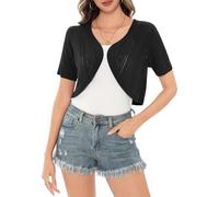 Aottori Coprispalle Donna Elegante Bolero a Maniche Corte Cardigan Corto Estivo Bolerino Leggero Shrug Aperto Primavera per Cerimonia Festiva Nero S