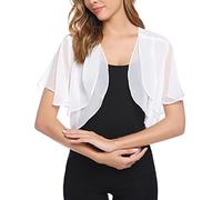 Aottori Coprispalle Donna Elegante Bolero Chiffon Manica Corta Cardigan Estivo Corto Bolerino Cerimonia Giacca Trasparente Leggero per Matrimonio Cerimonia Bianco L