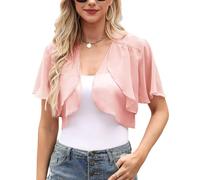 Aottori Coprispalle Donna Elegante Bolero Chiffon Maniche Corte Cardigan Corto Estivo Bolerino Leggero Shrug Aperto per Cerimonia Festiva Rosa XL