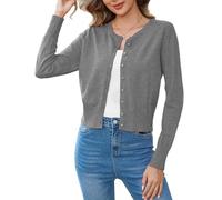 Aottori Coprispalle Donna Elegante Cardigan Corto Button Down Bolero a Maglia Girocollo Maglione Open Front Giacca Leggero Manica Lunga Grigio M