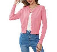 Aottori Coprispalle Donna Elegante Cardigan Corto Button Down Bolero a Maglia Girocollo Maglione Open Front Giacca Leggero Manica Lunga Rosa XXL