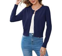 Aottori Coprispalle Donna Elegante Cardigan Corto Button Down Bolero a Maglia Girocollo Maglione Open Front Giacca Leggero Manica Lunga Blu Scuro M