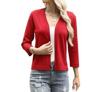 Aottori Coprispalle Donna Elegante Cardigan Corto Manica a 3/4 Bolero a Maglia Giacca Corta con Scollo a V Matrimonio per Estivo Primavera Rosso M