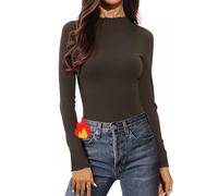 Aottori Dolcevita Donna a Costine Maglia Colletto Rialzato Magliette Maniche Lunghe Lupetto Basic Elasticizzato Intimo Autunno Primavera Marrone L