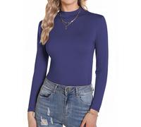 Aottori Dolcevita Donna Cotone Maglia Colletto Rialzato Magliette Maniche Lunghe Lupetto Basic Elasticizzato Intimo Leggero Primavera Blu XL