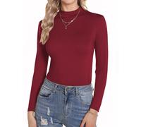 Aottori Dolcevita Donna Cotone Maglia Colletto Rialzato Magliette Maniche Lunghe Lupetto Basic Elasticizzato Intimo Leggero Primavera Rosso Vino XS