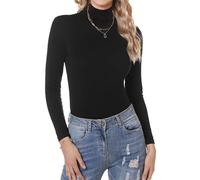 Aottori Dolcevita Donna Cotone Maglia Termico Collo Alto Magliette Maniche Lunghe Lupetto Basic Elasticizzato Intimo Leggero Primavera Nero S
