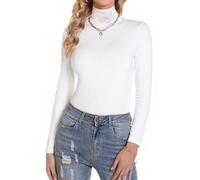 Aottori Dolcevita Donna Cotone Maglia Termico Collo Alto Magliette Maniche Lunghe Lupetto Basic Elasticizzato Intimo Leggero Primavera Bianco XXL