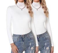 Aottori Lupetto Donna Cotone Pacco da 2 Maglia Caldo Collo Alto Dolcevita Manica Lunga Elegante Maglietta Intima Elasticizzato Sottogiacca Termico Leggero Bianco+Bianco XXL