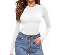 Aottori Maglia Basic Donna Cotone Maglietta Caldo Girocollo Manica Lunga Sottogiacca Elegante Termico Top Intima Elasticizzato Bianco XS