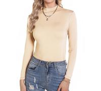 Aottori Maglia Donna Cotone Maglietta Collo Alto Lupetto Manica Lunga Dolcevita Aderente Sottogiacca Invernale Basic Top Elegante Beige S