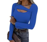 Aottori Maglia Donna Manica Lunga Scollo Asimmetrico Costine Slim Fit | Maglietta, Aderente, Basic Top, Elegante, T-Shirt, Elasticizzato, Tinta Unita, Casual