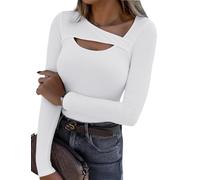 Aottori Maglia Donna Manica Lunga Scollo Asimmetrico Costine Slim Fit | Maglietta, Aderente, Basic Top, Elegante, T-Shirt, Elasticizzato, Tinta Unita, Casual