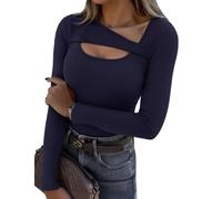 Aottori Maglia Donna Manica Lunga Scollo Asimmetrico Costine Slim Fit | Maglietta, Aderente, Basic Top, Elegante, T-Shirt, Elasticizzato, Tinta Unita, Casual