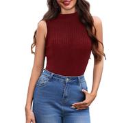 Aottori Maglia Donna Senza Maniche Dolcevita Slim Fit Elegante Casual Top Aderente Elasticizzato Colletto Alto Gilet Smanicato Sexy Autunno Inverno Rosso Vino XL