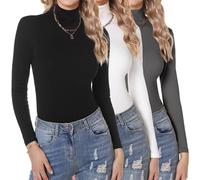 Aottori Maglia Termico Donna Confezione da 3 Maglietta Collo Alto Lupetto Caldo Manica Lunga Dolcevita Aderente Sottogiacca Invernale Basic Top Elegante Nero+Bianco+Grigio Scuro M