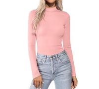 Aottori Maglietta Donna Maniche Lunghe Collo Alto Maglia Dolcevita Interna Slim Termico Top Basic Elegante Lupetto Elasticizzata T-Shirt Autunno Inverno Nero L Rosa M