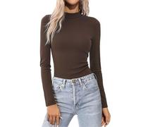 Aottori Maglietta Donna Maniche Lunghe Collo Alto Maglia Dolcevita Interna Slim Termico Top Basic Elegante Lupetto Elasticizzata T-Shirt Autunno Inverno Nero L Marrone M