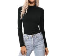 Aottori Maglietta Donna Maniche Lunghe Collo Alto Maglia Dolcevita Interna Slim Termico Top Basic Elegante Lupetto Elasticizzata T-Shirt Autunno Inverno Nero L Nero M