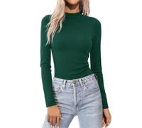 Aottori Maglietta Donna Maniche Lunghe Collo Alto Maglia Dolcevita Interna Slim Termico Top Basic Elegante Lupetto Elasticizzata T-Shirt Autunno Inverno Nero L Verde M