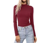 Aottori Maglietta Donna Maniche Lunghe Collo Alto Maglia Dolcevita Interna Slim Termico Top Basic Elegante Lupetto Elasticizzata T-Shirt Autunno Inverno Nero L Bordeaux M