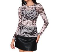 Aottori Maglietta Donna Trasparente Maglie in Rete Aderente Camicia Mesh Top Sexy Tunica T-Shirt in Tulle Manica Lunga Bluse con Collo Rotondo Serata Party Clubwear Motivo Animale XL