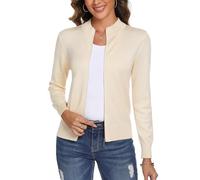 Aottori Maglione Donna con Zip Cardigan Cerniera Leggero Golfino a Maniche Lunghe Giacca in Maglia Elegante Pullover Aperta Casual per Primavera Autunno Albicocca M