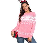 Aottori Maglione Natalizio Donna Girocollo con Renne Fiocchi di Neve | Pullover Natale Invernale, Maglia Natalizi, Maglieria Lavorato, Feste Regalo