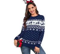 Aottori Maglione Natalizio Donna Girocollo con Renne Fiocchi di Neve | Pullover Natale Invernale, Maglia Natalizi, Maglieria Lavorato, Feste Regalo