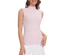 Aottori Top a Collo Alto Donna Canotta Elegante Basic Canottiera Elasticizzato Sexy Dolcevita Senza Maniche Lupetto a Maglia Tinta Unita Invernale Rosa M