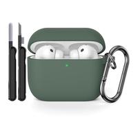 AOTUAO Custodia Compatibile con AirPods PRO 3a Generazione Case Cover con Kit di Pulizia, Case Protettiva Antiurto in Silicone per AirPods PRO 3 Custodia con Moschettone, Pine Green