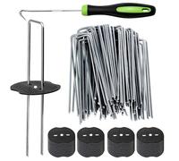 Aotusoa Ancoraggio a terra in acciaio zincato a caldo, picchetti Ø 4 mm, ganci da terra con punta obliqua + rondelle + ganci per raccolta erbacce per pavimenti duri e morbidi (60 pezzi, altezza 10 cm