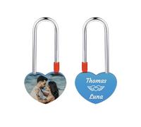 AOTXOXTOA Blocco d'amore personalizzato a cuore Incisione Foto Immagine Amante Alluminio Memoriale Data Nome Anniversario San Valentino Ponte Lucchetto Lui e Lei Regalo