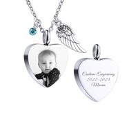 AOTXOXTOA Ciondolo per urna di Ceneri in Acciaio Inossidabile Collana Personalizzata con Foto per Donne e Uomini Immagine ad Ala d'Angelo Kit di riempimento ad Imbuto