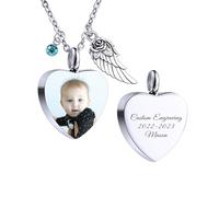 AOTXOXTOA Ciondolo per urna di Ceneri in Acciaio Inossidabile Collana Personalizzata con Foto per Donne e Uomini Immagine ad Ala d'Angelo Kit di riempimento ad Imbuto