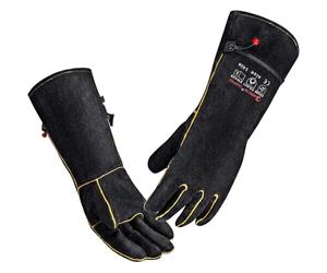 AOUCHI Guanti da saldatura in pelle, 500 °C, resistenti al calore, ignifughi, per mig, saldatore tig, barbecue, stufa, barbecue, 35,6 cm (nero, piccolo)