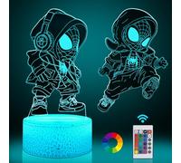 AOUGO Spiderman - Luce notturna a LED per bambini, 3D, Superhero, 2 stili, Smart Touch 7 colori e telecomando, 16 colori che cambiano colore, dimmerabile, lampada da tavolo, ragazzo Spiderman