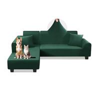 AOUHMN Copridivani con Penisola Destra/Sinistra, Copridivano 1-5 Posti Elasticizzato Impermeabile Antigraffio Gatto Universale Lavabile Rimovibile, Per Mobili Per Divano a L,Verde,2 Posti+3 Posti