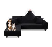 AOUHMN Copridivani con Penisola Destra/Sinistra, Copridivano 1-5 Posti Elasticizzato Impermeabile Antigraffio Gatto Universale Lavabile Rimovibile, Per Mobili Per Divano a L,Nero,180×230cm