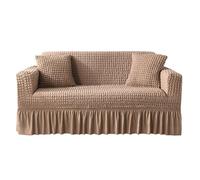 AOUHMN Copridivano 1/2/3/4 posti, Copridivano con Gonna a Volant, Lavabile Spandex Fodera Divano Protettiva per Bambino Gatti Cani, Divano Antiscivolo Sofa Protettore,Light brown,M