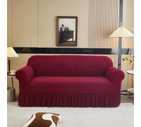 AOUHMN Copridivano con Braccioli a Volant 2-4 Posti, tinta unita, Elasticizzato Copripoltrona con Braccioli, Copridivano Antigraffio Gatto e Antimacchia, protezione del Sofa del soggiorno,Rosso,L