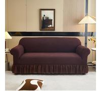 AOUHMN Copridivano con Braccioli a Volant 2-4 Posti, tinta unita, Elasticizzato Copripoltrona con Braccioli, Copridivano Antigraffio Gatto e Antimacchia, protezione del Sofa del soggiorno,Marrone,L