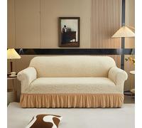 AOUHMN Copridivano con Braccioli a Volant 2-4 Posti, Tinta Unita, Elasticizzato Copripoltrona con Braccioli, Copridivano AntiGraffio Gatto e Antimacchia, Protezione del Sofa del Soggiorno,Bianco,L