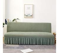 AOUHMN Copridivano Senza Braccioli, Copridivano 1/2/3/4 posti, Fodera per Futon A Tinta Unita, Copridivano con Gonna a Volant, Copridivano Senza Braccioli Elasticizzato Universale,Verde,Large