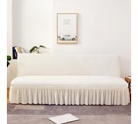 AOUHMN Copridivano Senza Braccioli, Copridivano 1/2/3/4 posti, Fodera per Futon A Tinta Unita, Copridivano con Gonna a Volant, Copridivano Senza Braccioli Elasticizzato Universale,Bianco,Large